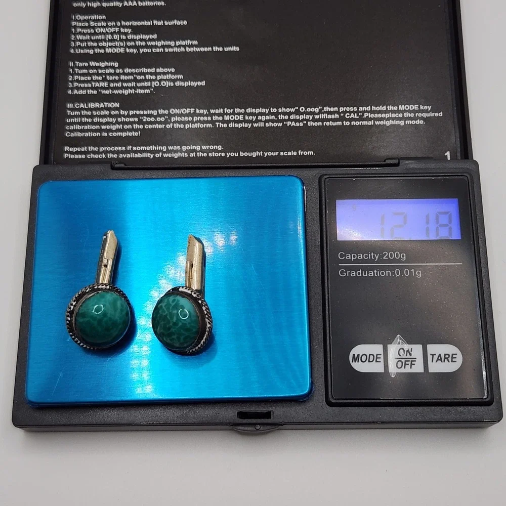 Vintage Alpaca Silver Green Peking Glass Cabochon Cufflinks Mexico Southwest